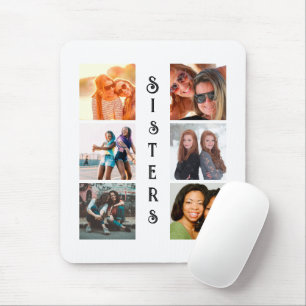Personalized Modern Sisters 6 Photo Collage Mouse Pad