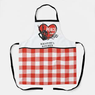Personalized Modern Skeleton Hand Peace and Love Apron