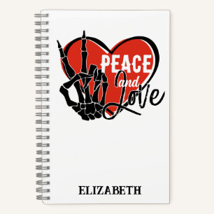 Personalized Modern Skeleton Hand Peace and Love Notebook
