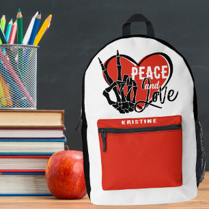 Personalized Modern Skeleton Hand Peace and Love Printed Backpack