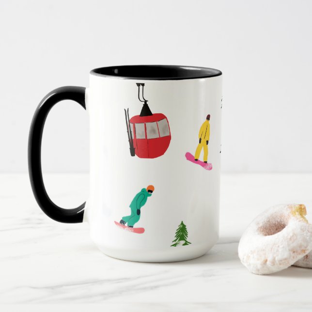 Personalized Modern Snowboarder Snowboarding  Mug (With Donut)