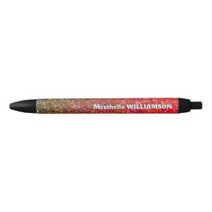 Personalized Modern Sparkly GLITTER Black Ink Pen