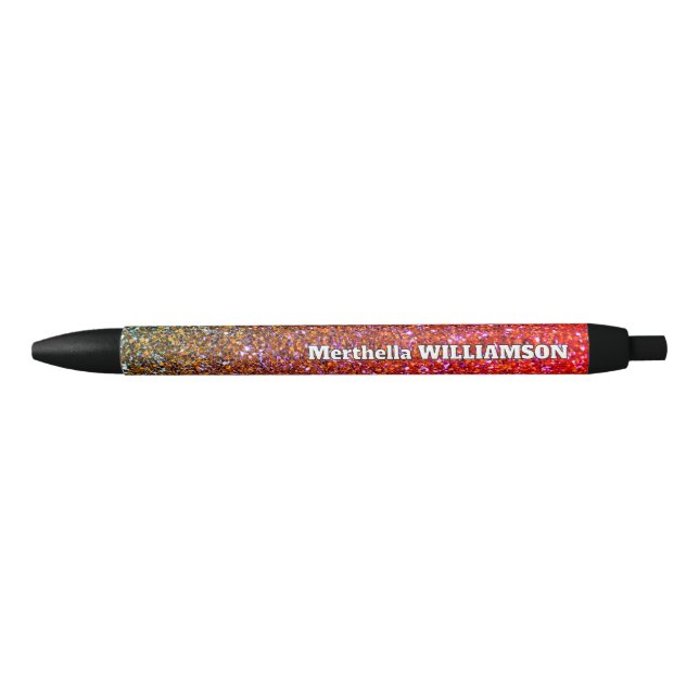Personalized Modern Sparkly GLITTER Black Ink Pen (Front)