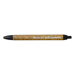 Personalized Modern Sparkly GOLD GLITTER Black Ink Pen