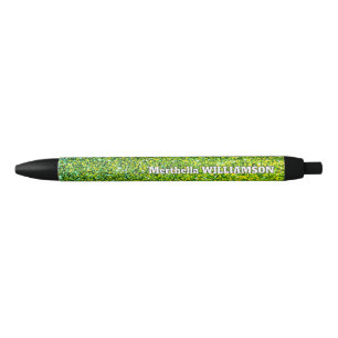 Personalized Modern Sparkly Green GLITTER Black Ink Pen