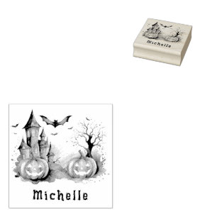 Personalized Modern Spooky Pumpkin  Haunted house  Rubber Stamp