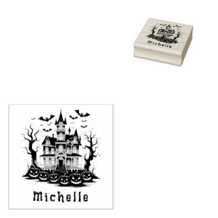 Personalized Modern Spooky Pumpkin  Haunted house  Rubber Stamp