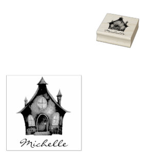 Personalized Modern Spooky vintage Haunted house   Rubber Stamp