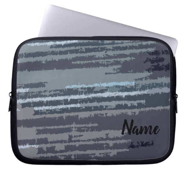 Personalized Modern Stylish Blue Striped Pattern Laptop Sleeve (Front)