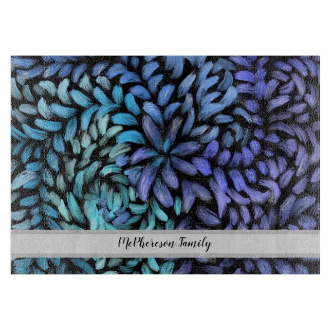 Personalized Modern swirling teal and blue petals  Cutting Board (Front)