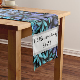 Personalized Modern swirling teal and blue petals Medium Table Runner