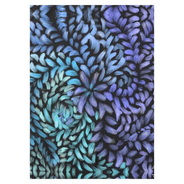 Personalized Modern swirling teal and blue petals Tablecloth (Front)