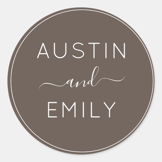 Personalized Modern Tan white Wedding Classic Round Sticker (Front)