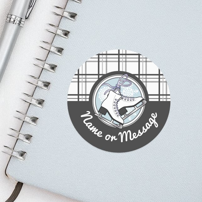 Personalized Modern Tartan Figure Skating Classic Round Sticker (Creator Uploaded)