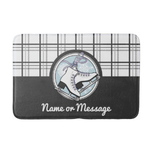 Personalized Modern Tartan Ice Skating Bath Mat