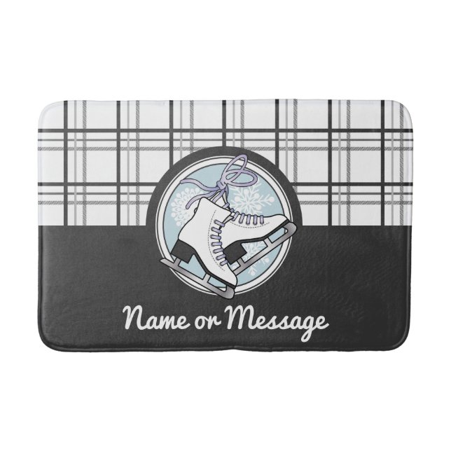 Personalized Modern Tartan Ice Skating Bath Mat (Front)