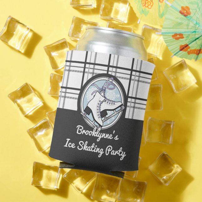 Personalized Modern Tartan Ice Skating Can Cooler (In Situ Summer)