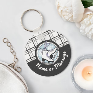 Personalized Modern Tartan Ice Skating Keychain