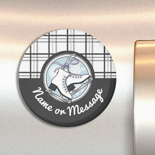 Personalized Modern Tartan Ice Skating Magnet
