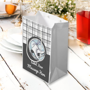 Personalized Modern Tartan Ice Skating Medium Gift Bag
