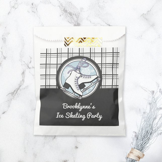 Personalized Modern Tartan Ice Skating Party Favour Bag (Creator Uploaded)