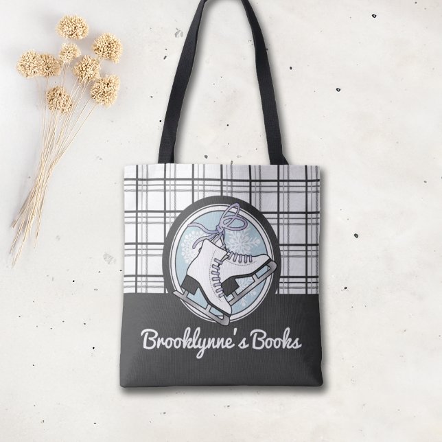 Personalized Modern Tartan Ice Skating Tote Bag (Creator Uploaded)