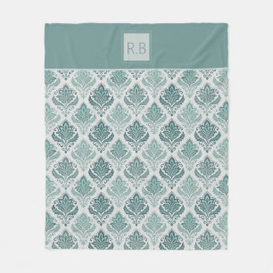 Personalized Modern Teal Nordic Damask Fleece Blanket