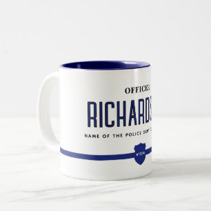 Personalized Modern Thin Blue Line Police Officer Two-Tone Coffee Mug