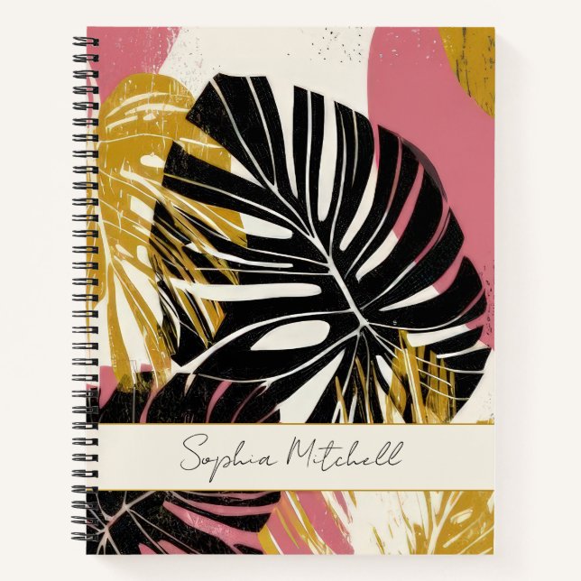 Personalized Modern Tropical Boho Monstera Notebook (Front)