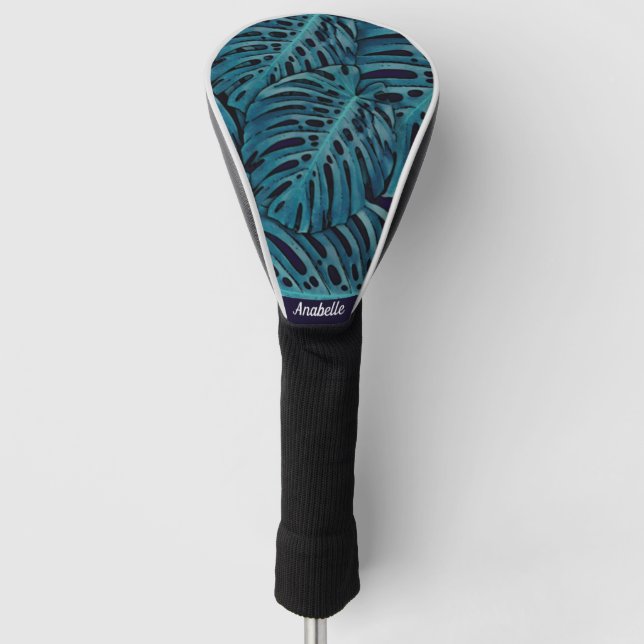 Personalized Modern Turquoise Tropical Design Golf Head Cover (Front)