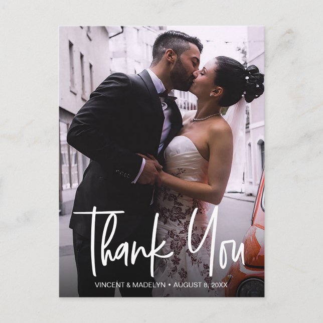 Personalized Modern Typography Photo Bride Groom Postcard (Front)