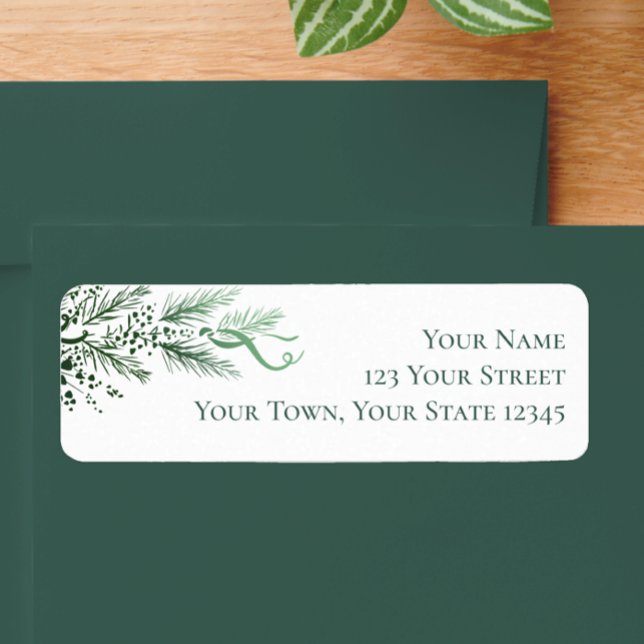 Personalized Modern Unique Greenery Return Address (Add a touch of original art work  to your holiday Christmas card envelopes, stylish pine greenery.)