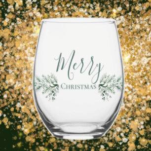 Personalized Modern Unique Pine Christmas Gift Stemless Wine Glass