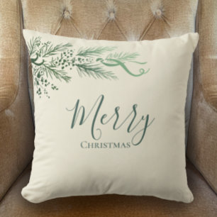 Personalized Modern Unique Pine Merry Christmas Throw Pillow