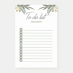 Personalized Modern Watercolor Botanical Leaves Post-it Notes