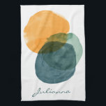 Personalized Modern Watercolor Circle Abstract Kitchen Towel<br><div class="desc">This personalized kitchen towel features overlapping watercolor circles in soft orange, sage green, and navy blue, with a custom script name along the bottom. Perfect for kitchen decor, hostess gifts, or everyday use, this design adds a modern and artistic touch to any cooking space. A stylish option for newlyweds, moms,...</div>