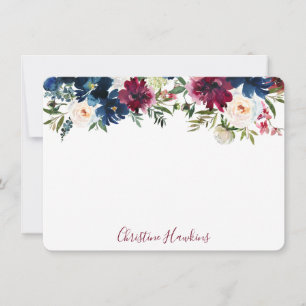 Personalized Modern Watercolor Floral Wine Blue Card