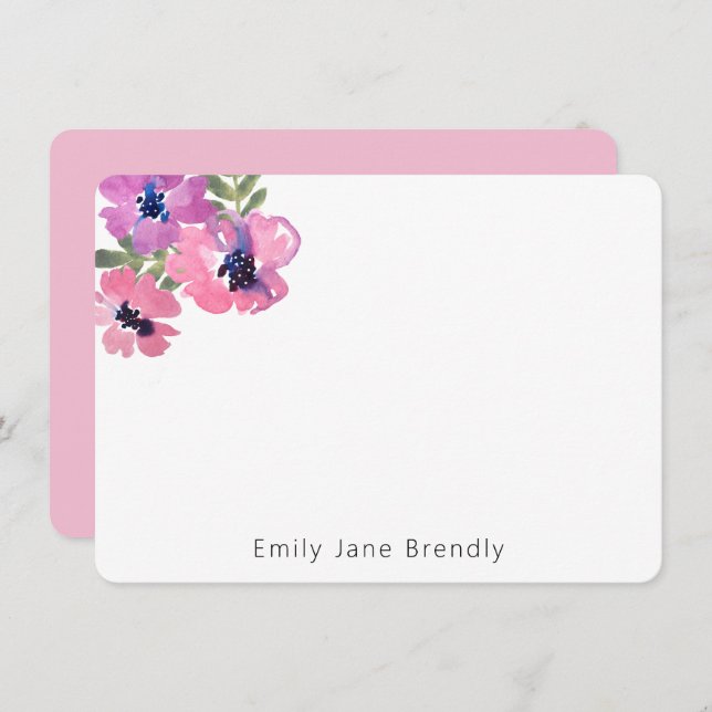 Personalized Modern Watercolor Pink Floral  Card (Front/Back)