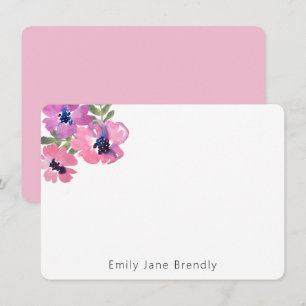Personalized Modern Watercolor Pink Floral Card