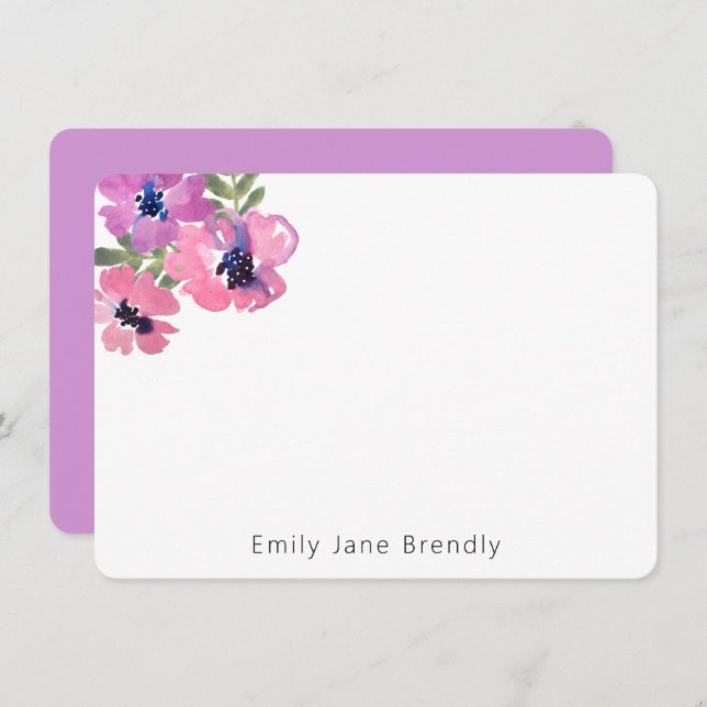 Personalized Modern Watercolor Pink Floral  Card (Front/Back)