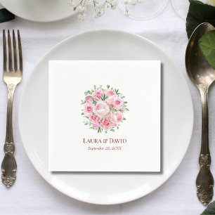 Personalized Modern Watercolor Rose Wedding Paper Napkin