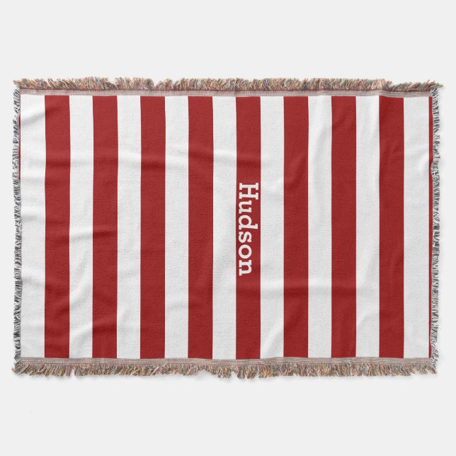 Personalized Modern White and Any Colour Striped Throw Blanket (Front)
