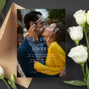 Personalized Modern White and Black Photo Wedding Invitation