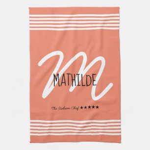 Personalized Modern White Elegant Monogram Chef Kitchen Towel