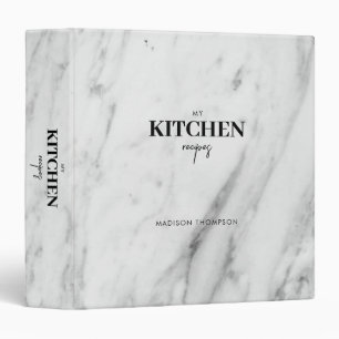 Personalized Modern White Marble Kitchen Recipe  Binder