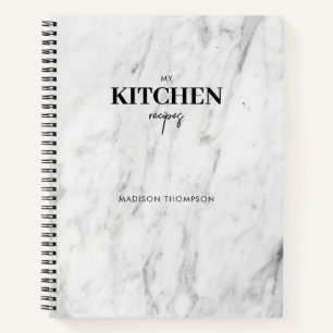 Personalized Modern White Marble Kitchen Recipe Notebook