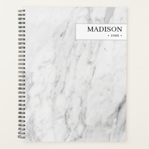 Personalized Modern White Marble Minimalist Planner