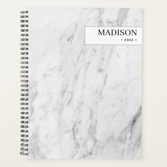 Personalized Modern White Marble Minimalist  Planner (Front)