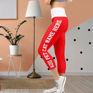 Personalized Modern White Red Pet Cat Name Cute Capri Leggings