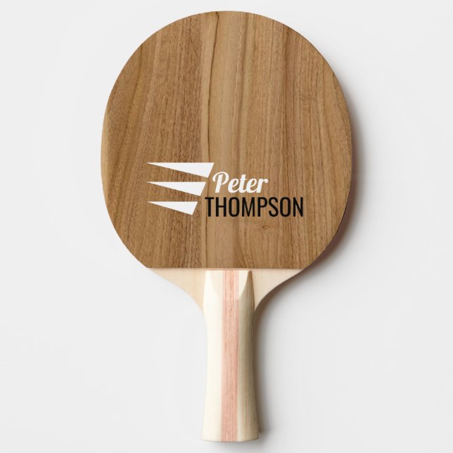 personalized modern wood grain texture name ping pong paddle (Front)